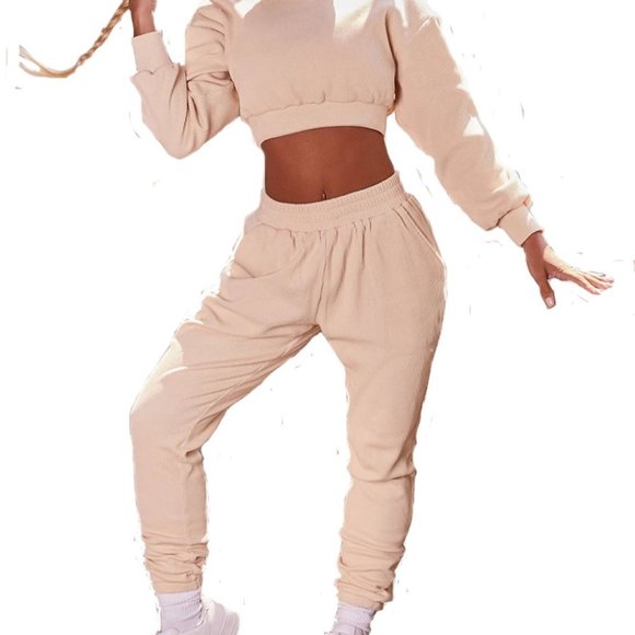 Women's Crop Top and Jogger Pants Set - Picture 1 of 5